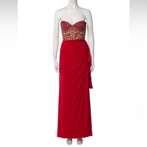 Rhinestone Bustier Side Slit Long Red Dress Size XS/2